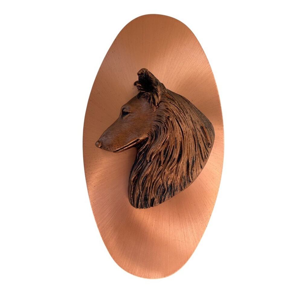 Vintage Copperama By Victor Collie Dog Relief Plaque 3D Sculpture Signed 10.25"